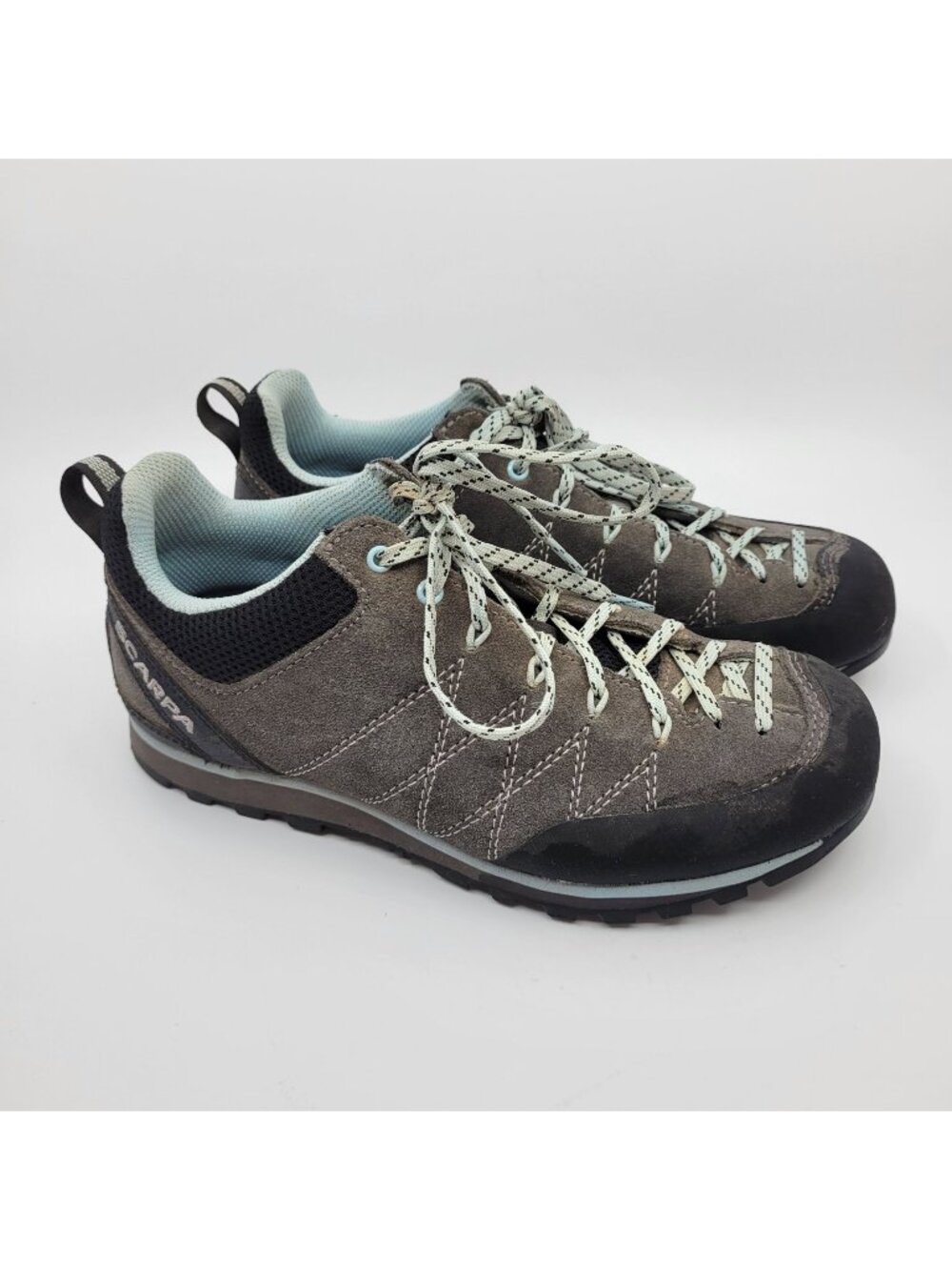 Scarpa Womens Hiking Shoes Size 5.5 Crux Gray Blue Vibram Low Hiking Outdoor